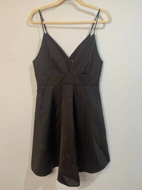 H&M Black Fit & Flare Mini Dress Spaghetti Strap V-Neck Size 10
